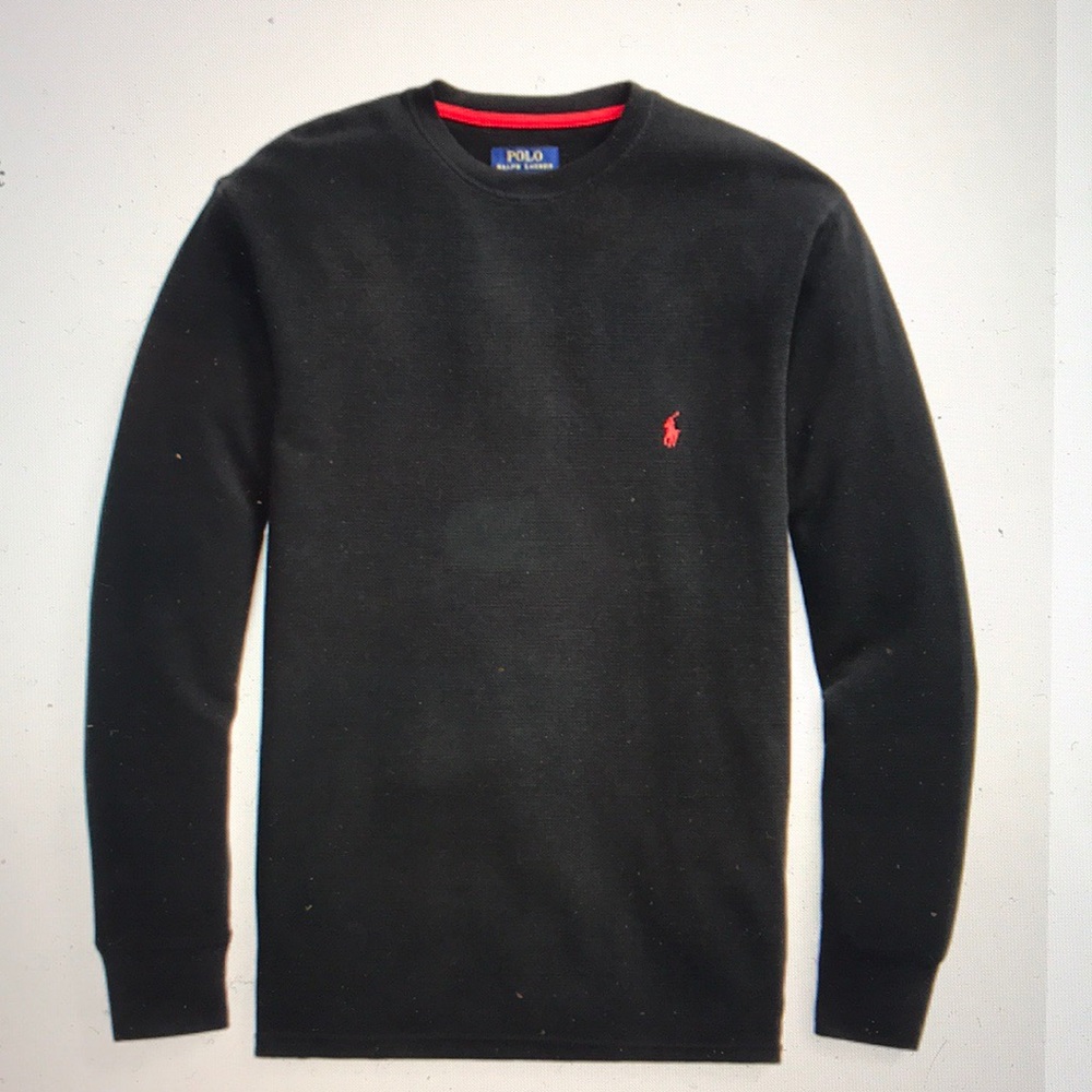 Mens polo waffle knit crew neck thermal